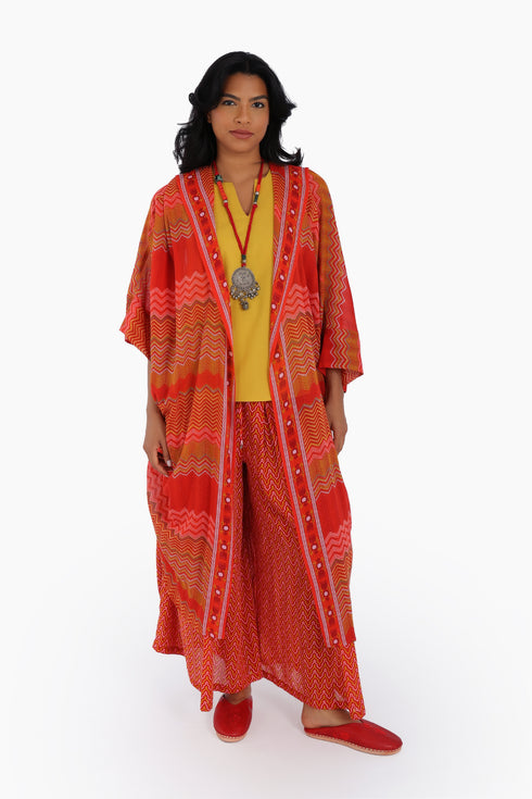 Long printed over sized coat with hoodie and pockets